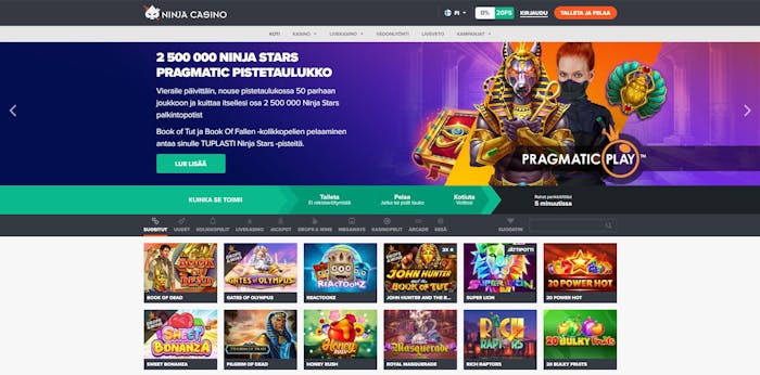 ninja casino frontpage