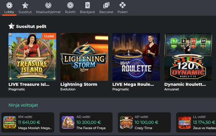 Löydä suosituimmat live kasino pelit Ninja Casinolta