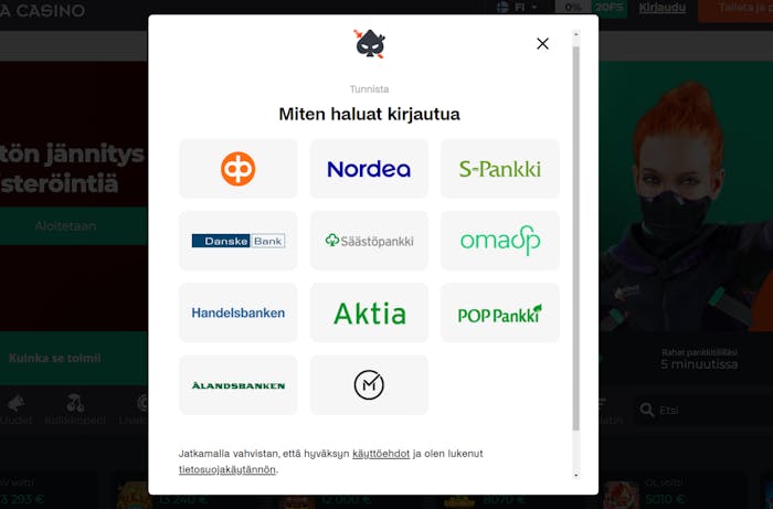 Ninja Casino rekisteröintisivu