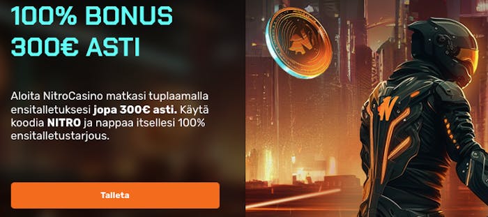 Nitro kasino tarjoaa 100 % bonuksen 300 euroon asti
