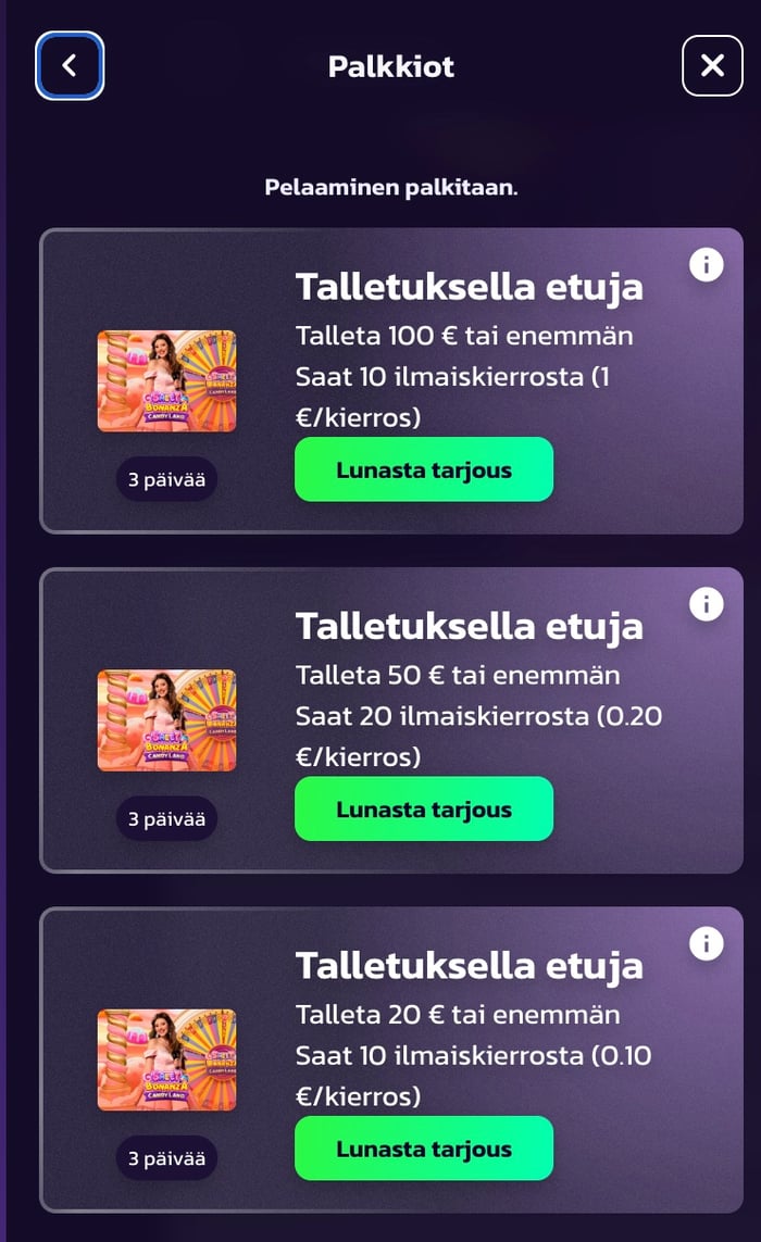 Muut bonustarjoukset Pelipedolla.