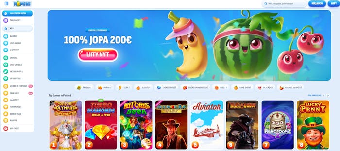 Nomini Casino on pirteän näköinen, ja kasinon maskottina toimivat erilaiset hauskat hedelmät.