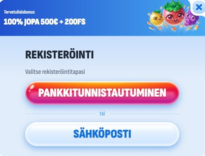 Nomini Casinolle voi rekisteröityä pankkitunnuksilla tai sähköpostin välityksellä.