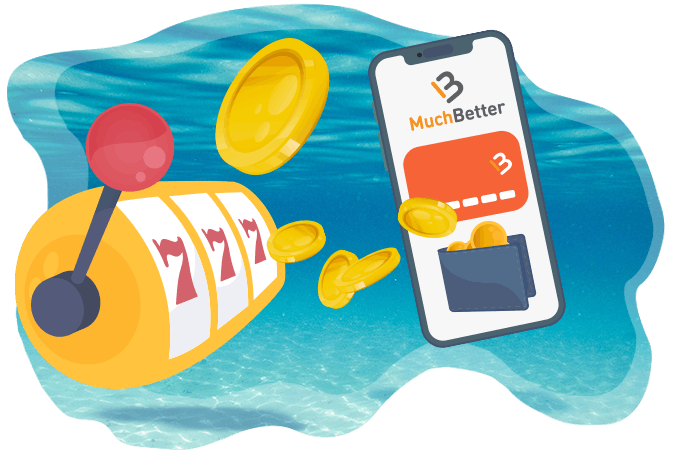 MuchBetter-sovellus ja lentäviä kolikoita, joka kuvastaa nopeita rahansiirtoja MuchBetterillä