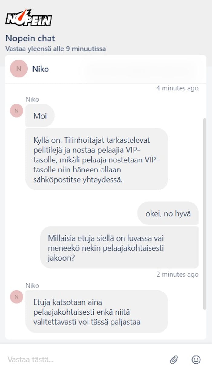 Nopein Casino Zimpler live chat keskustelu kasinon VIP-ohjelmasta.