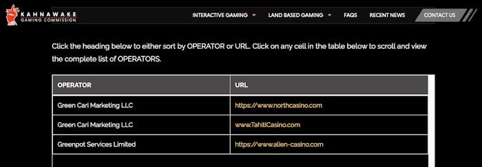 North Casino löytyy Kahnawaken peliviranomaisen lisenssirekisteristä