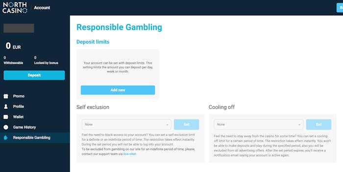 North Casino vastuullisen pelaamisen ty?kalut