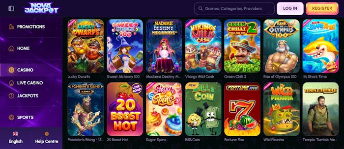 Nova Jackpot pelivalikoima