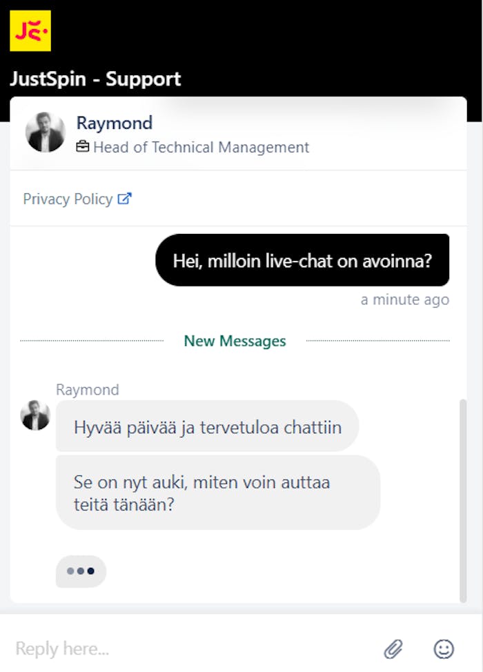 JustSpin asiakaspalvelu