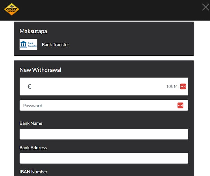 GDay Casino kotiutus