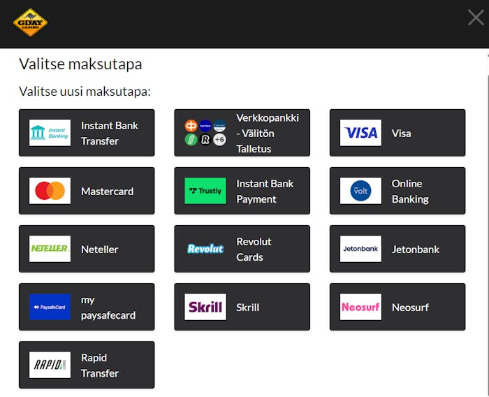 GDay Casino talletus