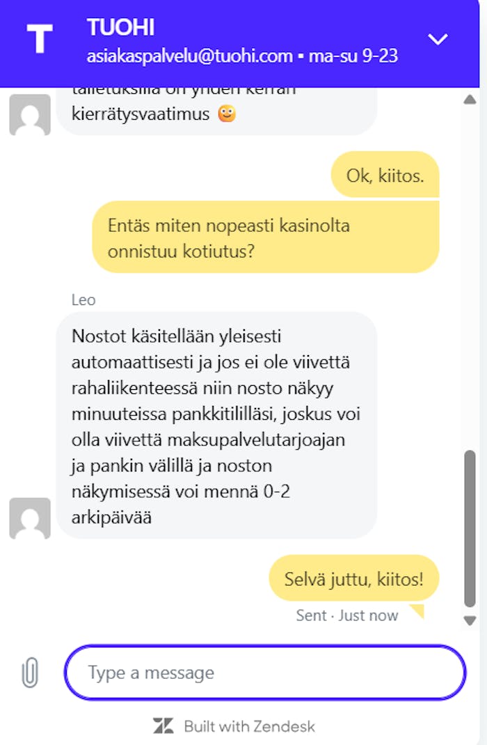 Tuohi Casino asiakaspalvelu