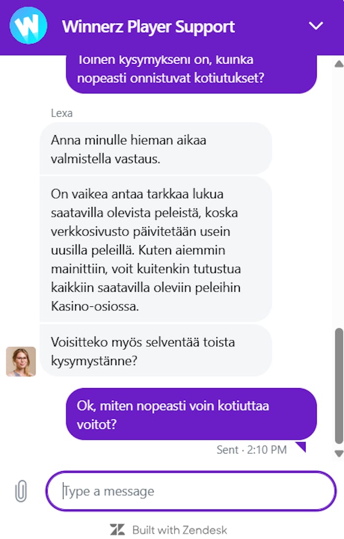 Winnerz asiakaspalvelu