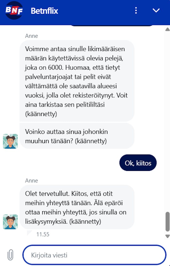 Bet N Flix asiakaspalvelu