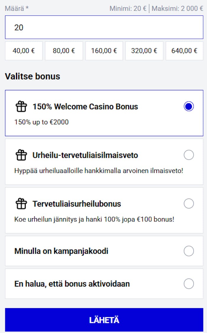 Taikaspins talletus Mastercard