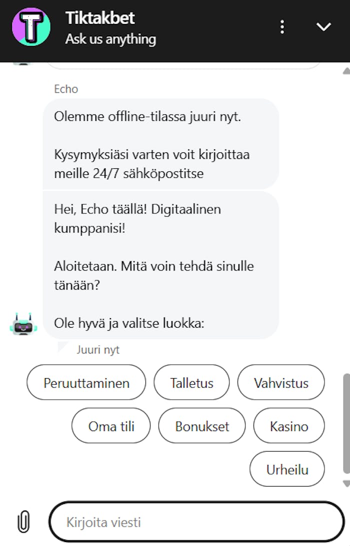 Tiktakbet asiakaspalvelu