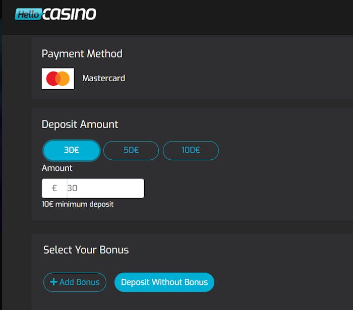 Hello Casino talletus