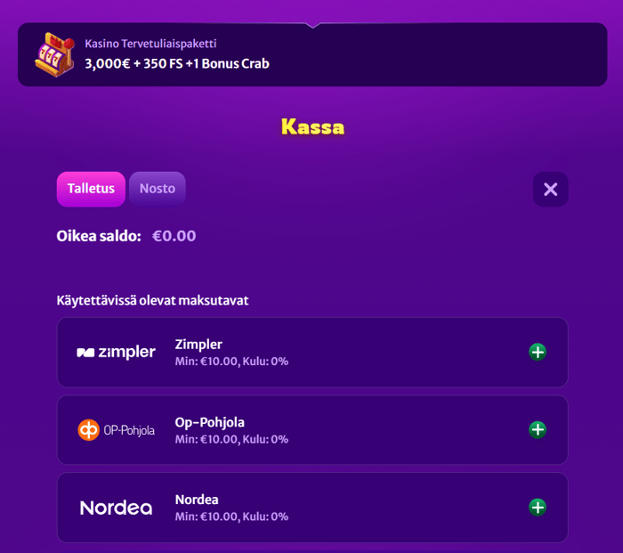 Midarion talletus kasinolla