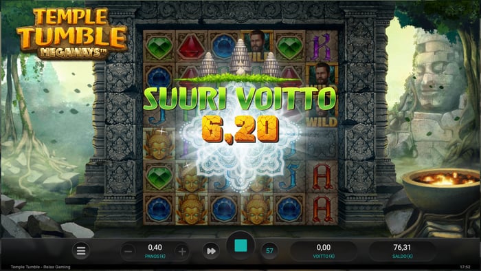 6,20 euron Temple Tumble Megaways -voitto.