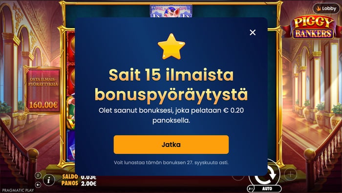 15 ilmaiskierrosta Piggy Bankersiin Possulla.