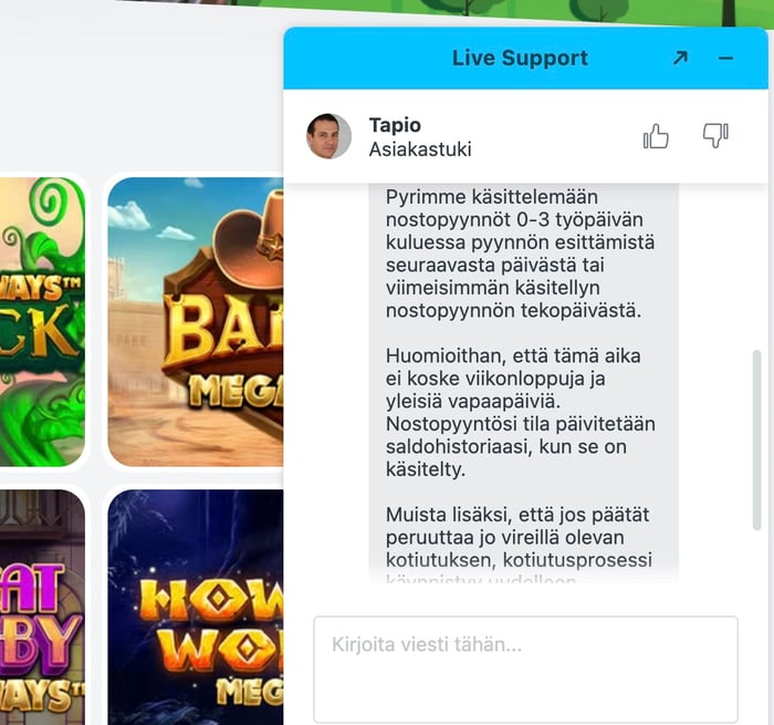 Oh My Spins Casinon live chat