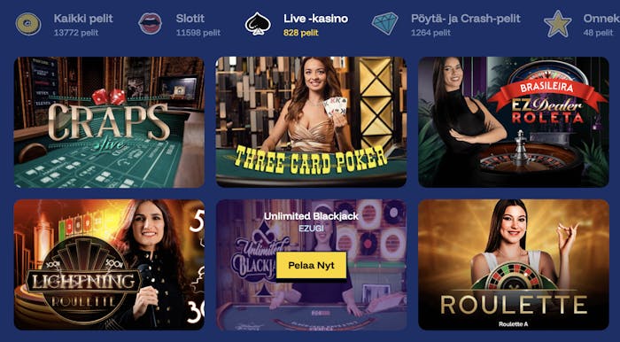 OhMyZino kasino tarjoaa hauskat livepelit kuten Three Card Poker 