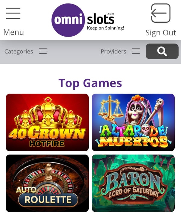 OmniSlots Casinon mobiiliversio