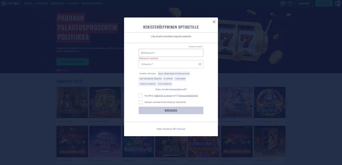 optibet rekisteröityminen onnistuu helposti