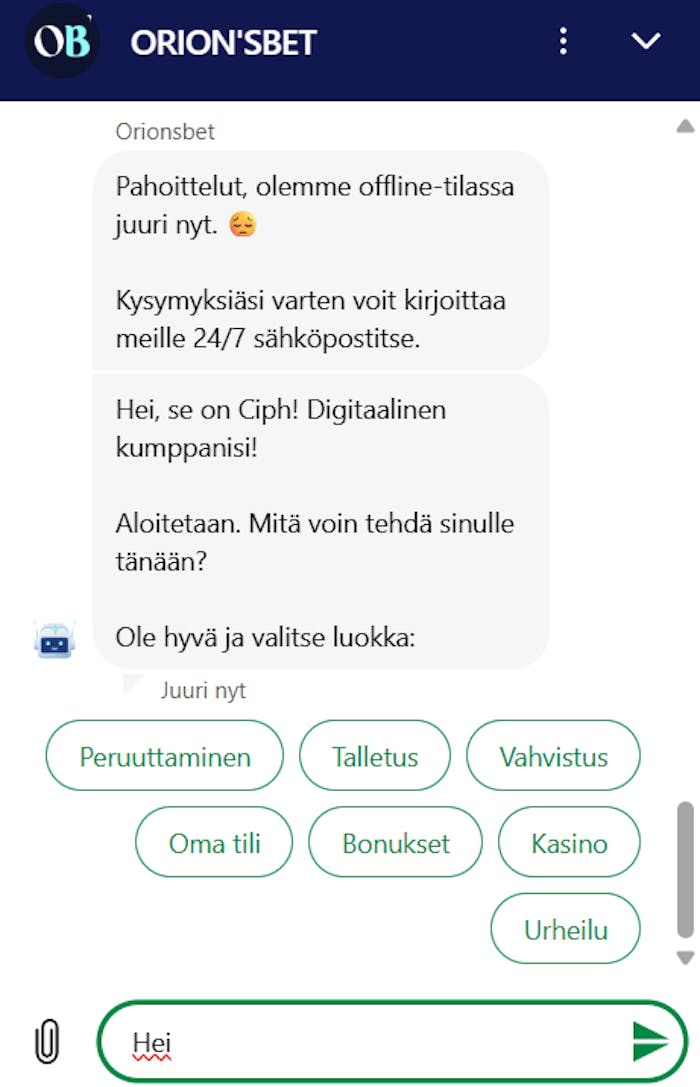 orionsbet asiakaspalvelu