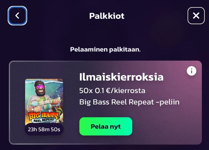 Ilmaiskierrosbonus Pelipedon tilillä.