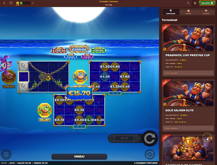 15,70 euron voitto 4 Crabbin’ Fortunes -pelistä.