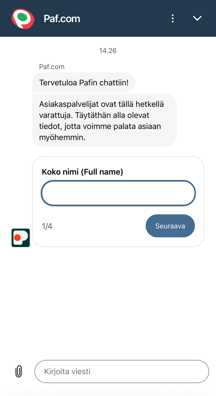 Paf Casinon asiakaspalvelu on muuten erinomaisella tasolla, mutta chatissa on ajoittain ruuhkaa. Kasinoon voi kuitenkin ottaa yhteyttä myös soittamalla arkisin päiväsaikaan.