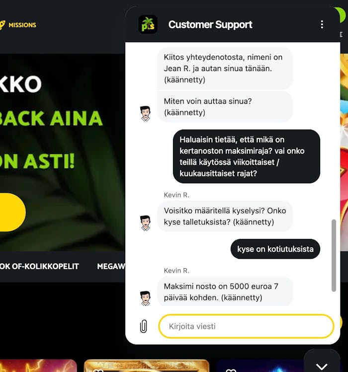 Palm Slots Casinon asiakaspalvelu