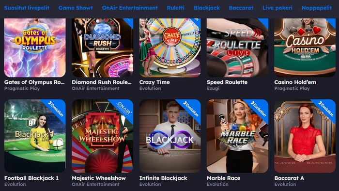 Panosta Casinon live-pelivalikoiman suosikkipelejä.