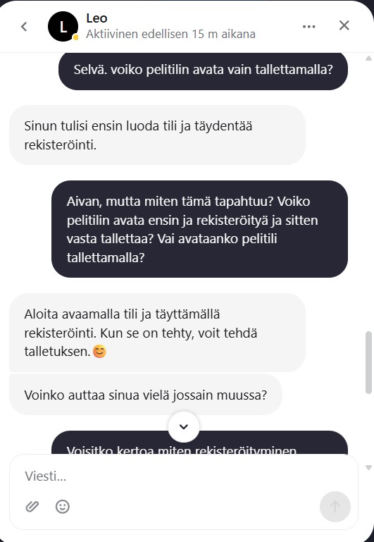 Live chat keskustelu asiakastuen kansssa Panosta Casinolla.