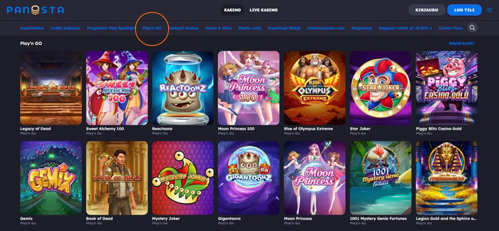 Panosta Casinolla on erillinen kategoria Play´n GOn kolikkopeleille.