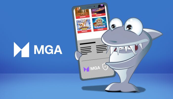 Kasinohai näyttää, miten MGA:n logo löytyy kasinosivuston alalaidasta