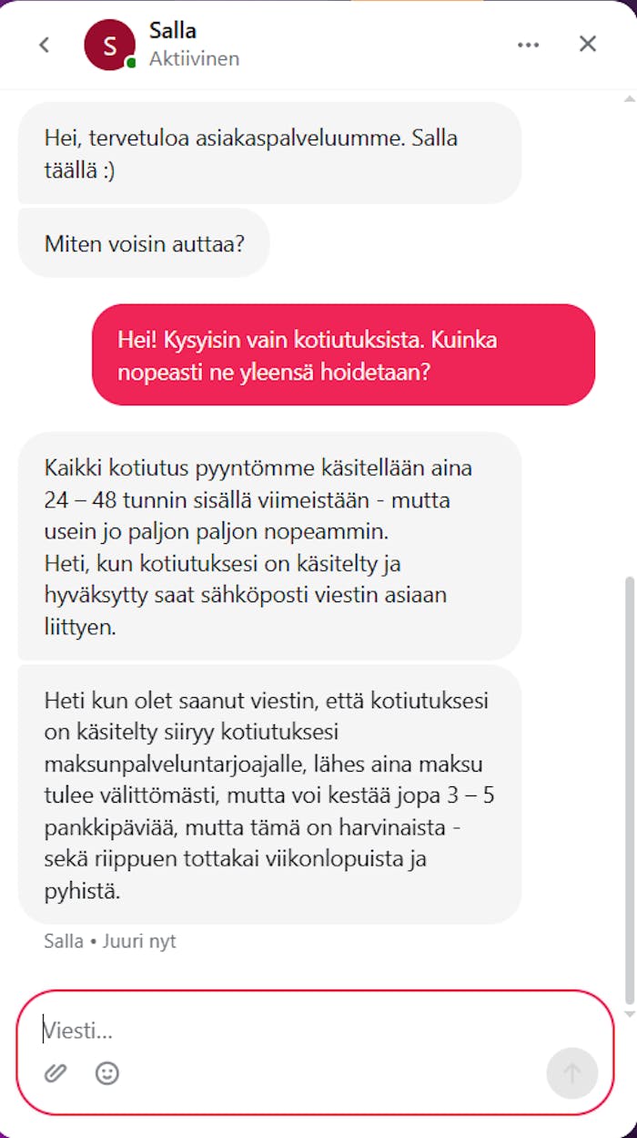 Paratiisi Casinon asiakaspalvelu vastaa chatissa nopeasti, ja tukea on saatavilla suomeksi.