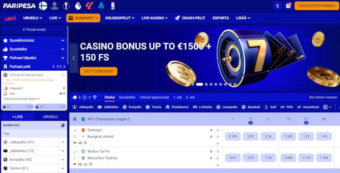 Paripesa Casinon etusivu ja bonustarjous