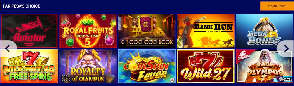 Paripesa Casino tarjoaa 6 000 pelin valikoiman.