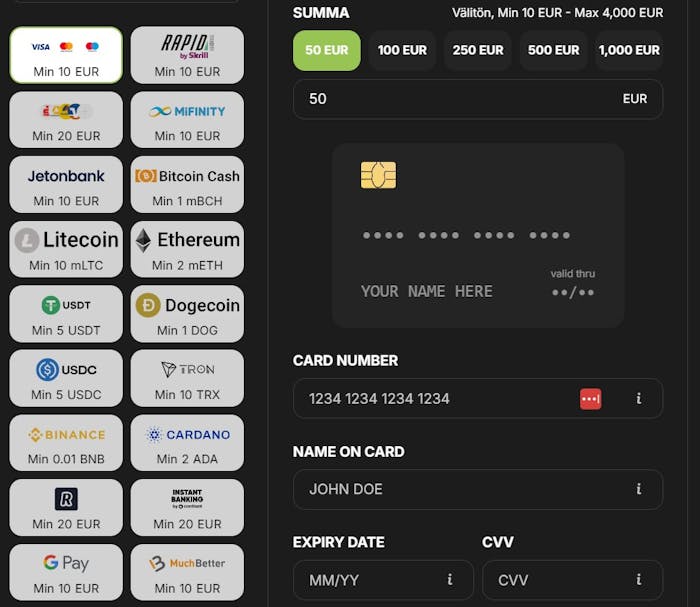 Fastpayn maksutapavalikko talletushetkell?.
