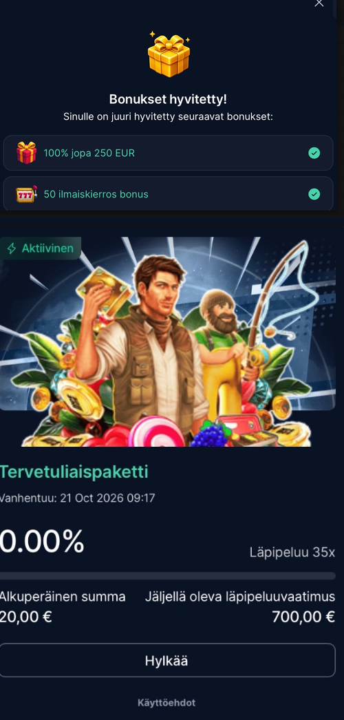 NetBet kasinon tervetulobonus sisältää 30-kertaisen kierrätysvaatimuksen, jonka täyttymistä voi seurata mittarista.