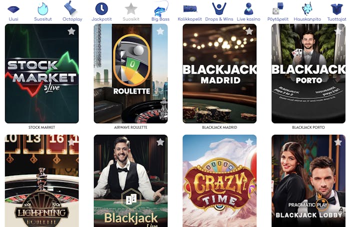 Pelataan live kasinolta löytyy muun muassa Blackjack ja Ruletti pelit