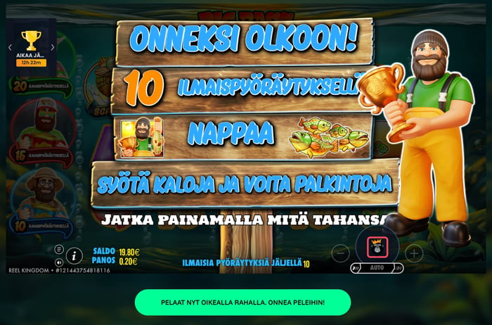 Big Bass Trophy Catch -pelin ilmaiskierrosnäkymä Pelifantilla, 10 ilmaispyöräytystä