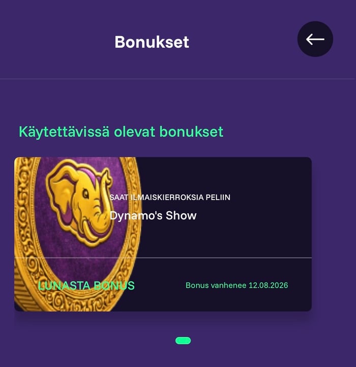 Suuri sirkusshow -kampanjan kierrokset tulevat aktivoitaviksi käytettävissä oleviin bonuksiin kampanja-aikana.