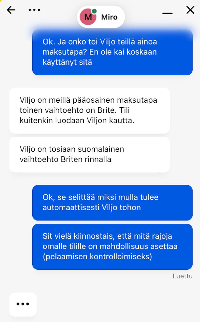 Pelikioski tarjoaa asiakaspalvelua suomeksi