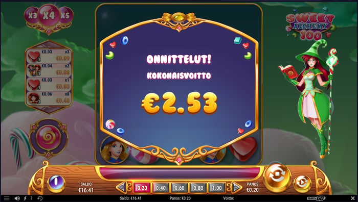 Sweet Alchemy 100 -pelin 2,53 euron voitto.