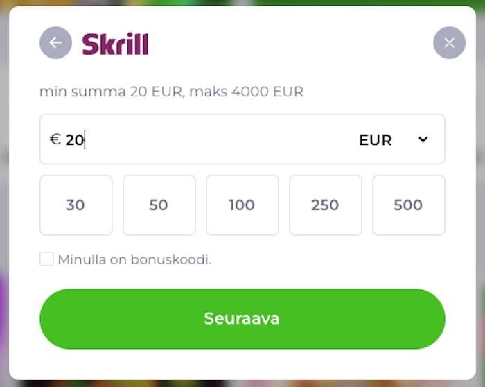 20 euron minimitalletus Skrillill?