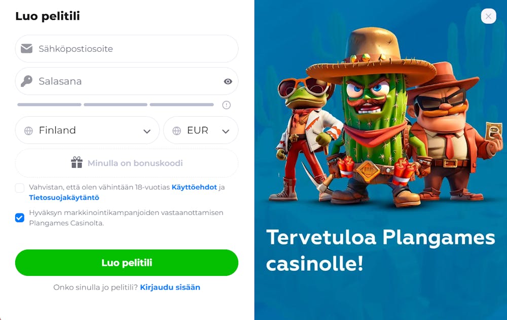 Plan Gamesin tervetulotarjous ei koske suomalaispelaajia.