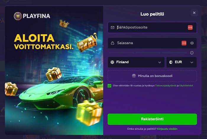 Playfina Casinon rekister?itymislomake